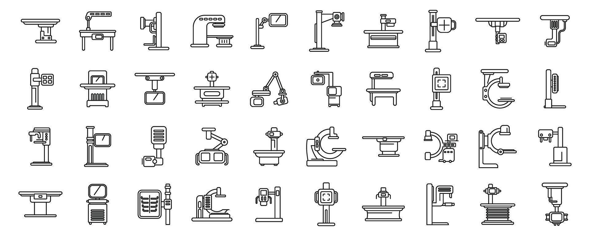 X-ray machine icons set . A collection of medical equipment icons vector