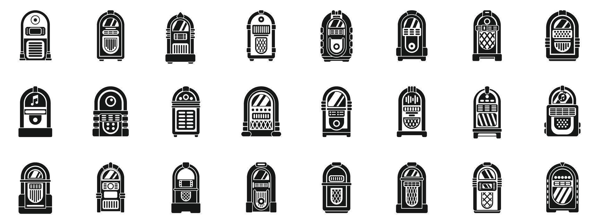 Jukebox icons set . A collection of vintage jukeboxes in black and white vector