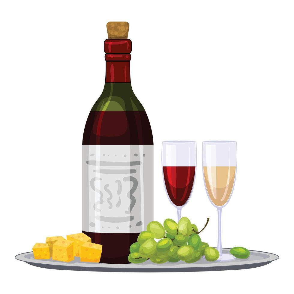 Wine and cheese elegant serving set vector
