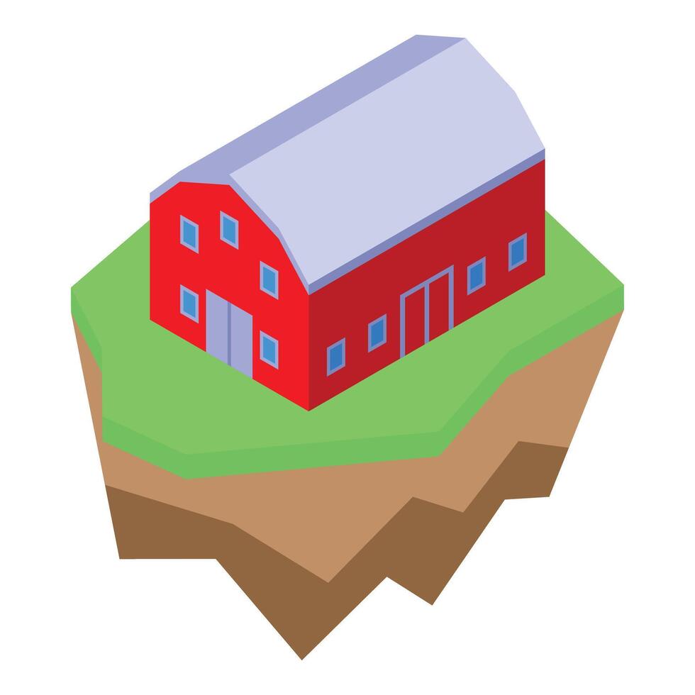 Isometric red barn on green landscape vector