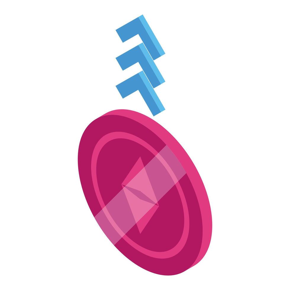 Isometric red push pin with blue shadow vector