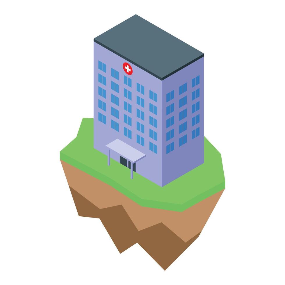 Isometric hospital building on floating landmass vector