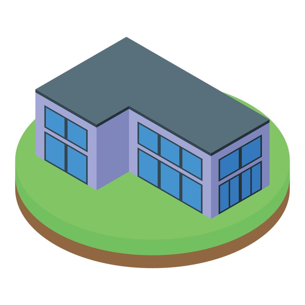 Isometric modern office building on grass base vector