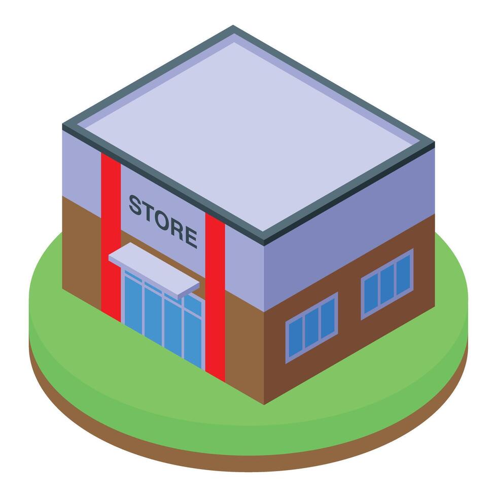 graphic of a colorful, isometric view of a modern retail store on a green base vector