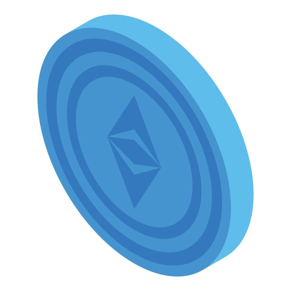 Digital illustration of an ethereum cryptocurrency coin in isometric style vector