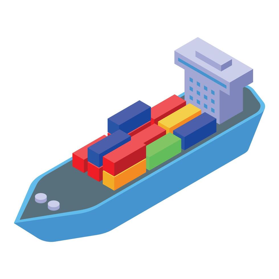 Isometric cargo ship with containers vector