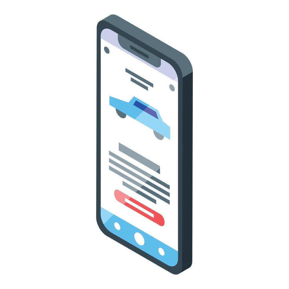 Isometric smartphone with online car booking app interface vector