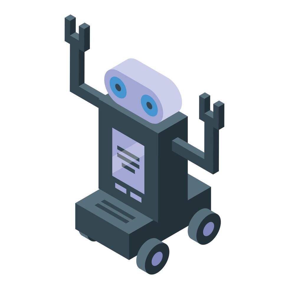 Isometric cartoon robot celebrating success vector
