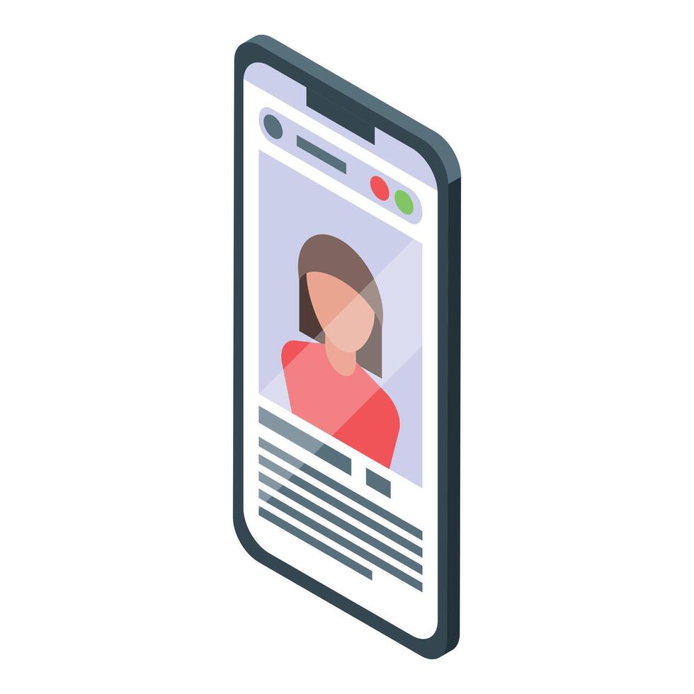 Isometric illustration of a mobile phone displaying a user profile vector
