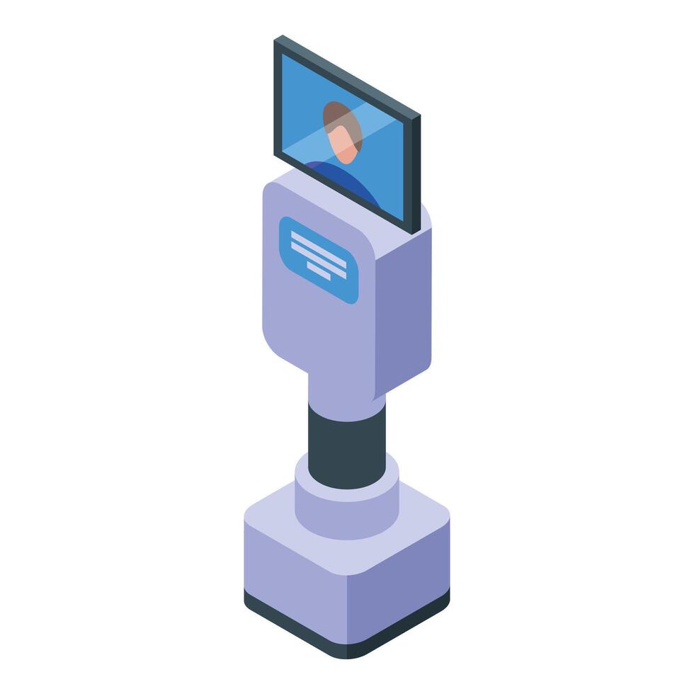 Isometric futuristic kiosk with digital display vector