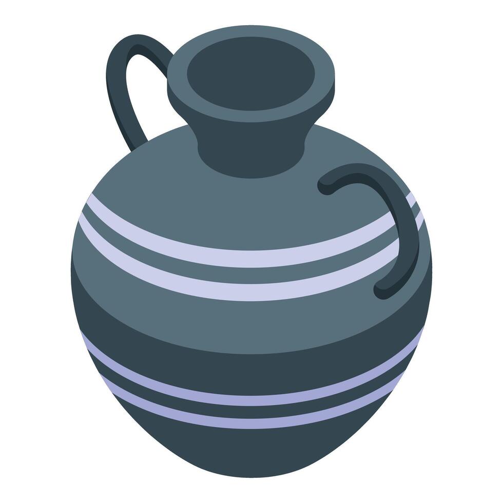 Graphic illustration of a striped isometric clay pot with two handles vector