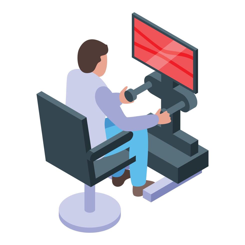 Man operating a flight simulator setup vector
