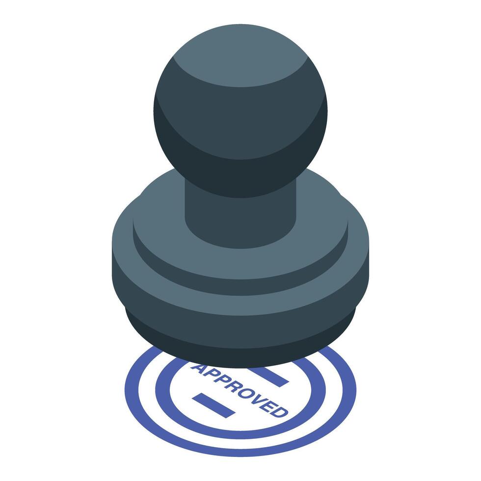 3d isometric illustration of a rubber stamp with an approved imprint vector