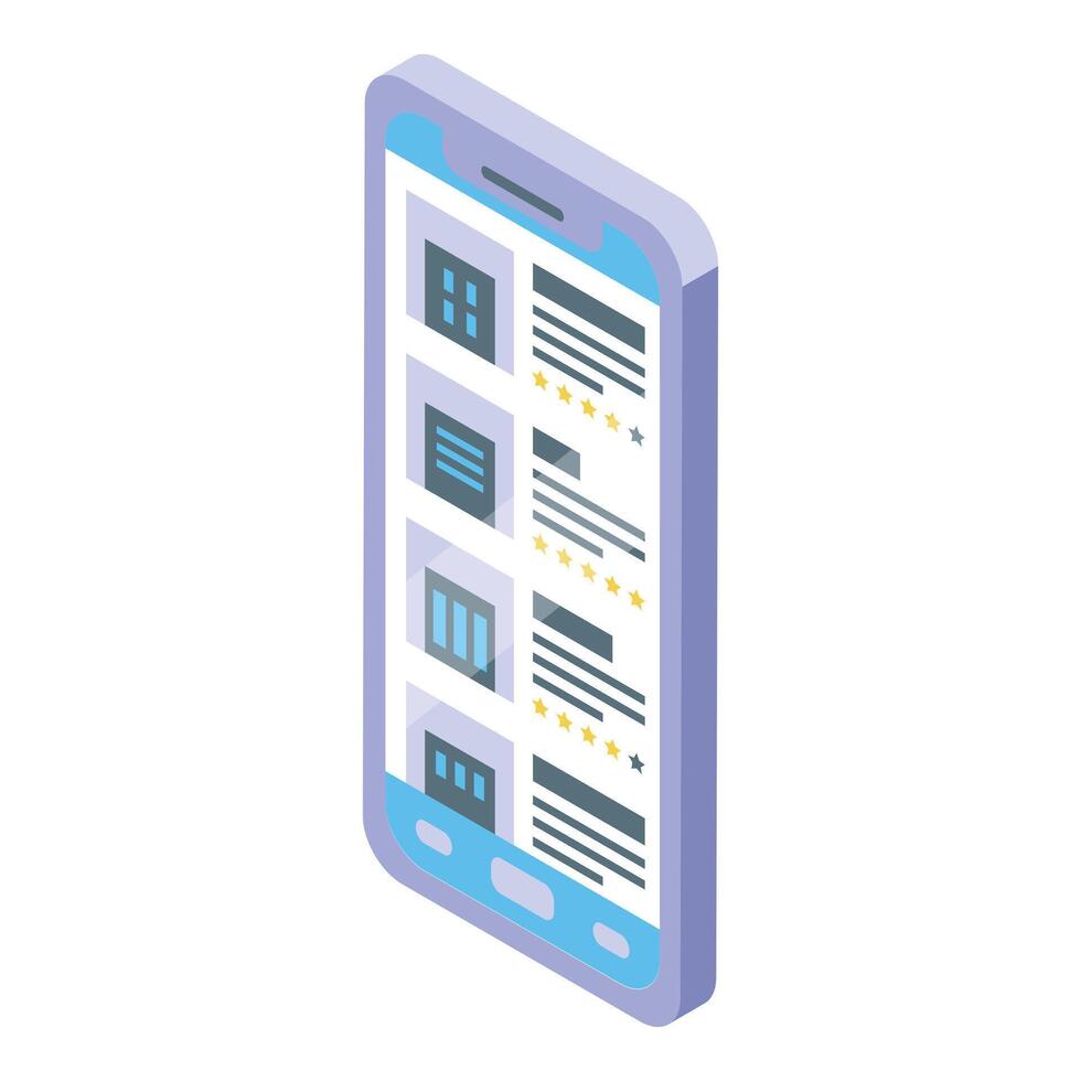Isometric smartphone with user reviews vector