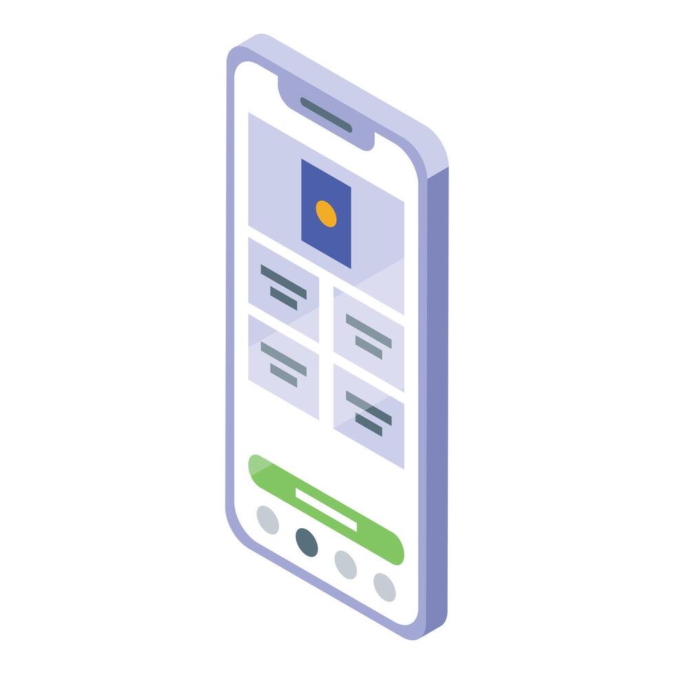 Colorful isometric illustration of a modern smartphone with a user interface design vector