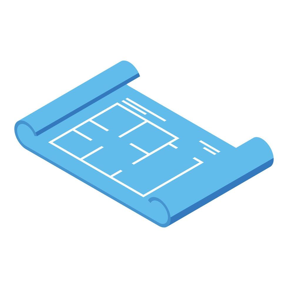 Digital illustration of an isometric view of a blue architectural blueprint plan vector