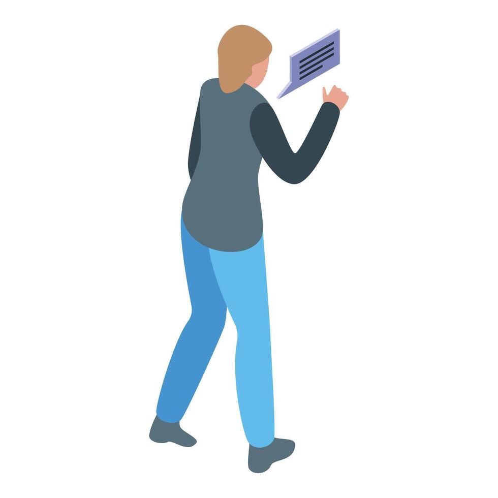 Isometric businesswoman checking data on tablet vector