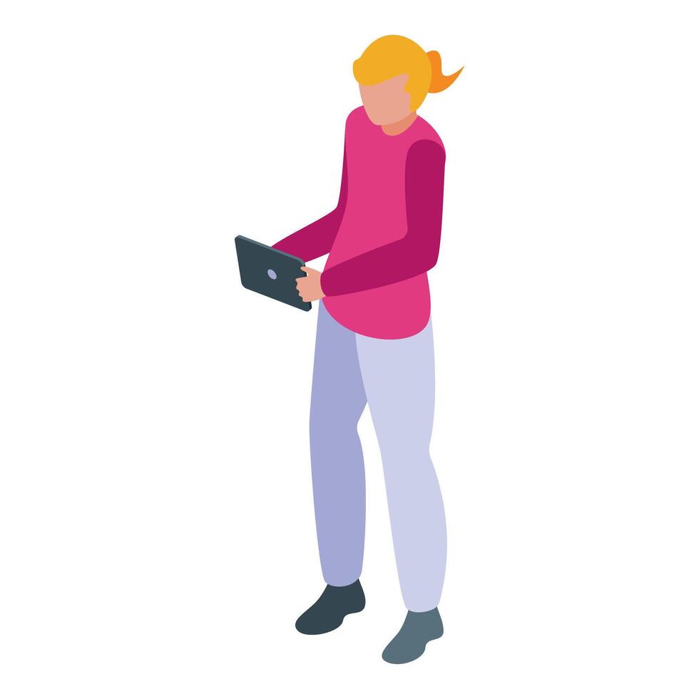Isometric female professional browsing on laptop vector