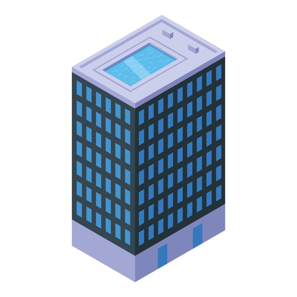 Isometric skyscraper with rooftop pool vector