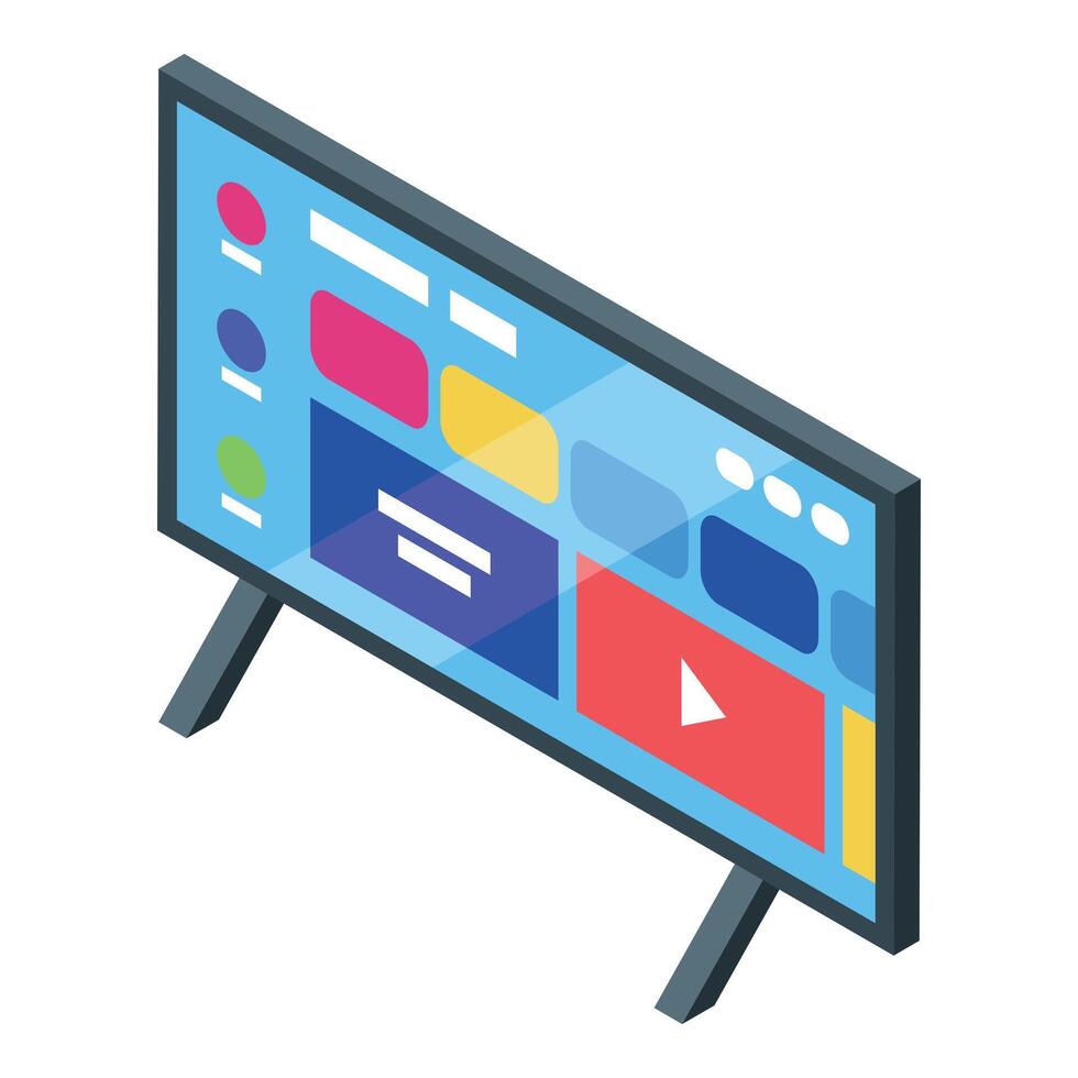 Isometric smart tv with colorful interface vector