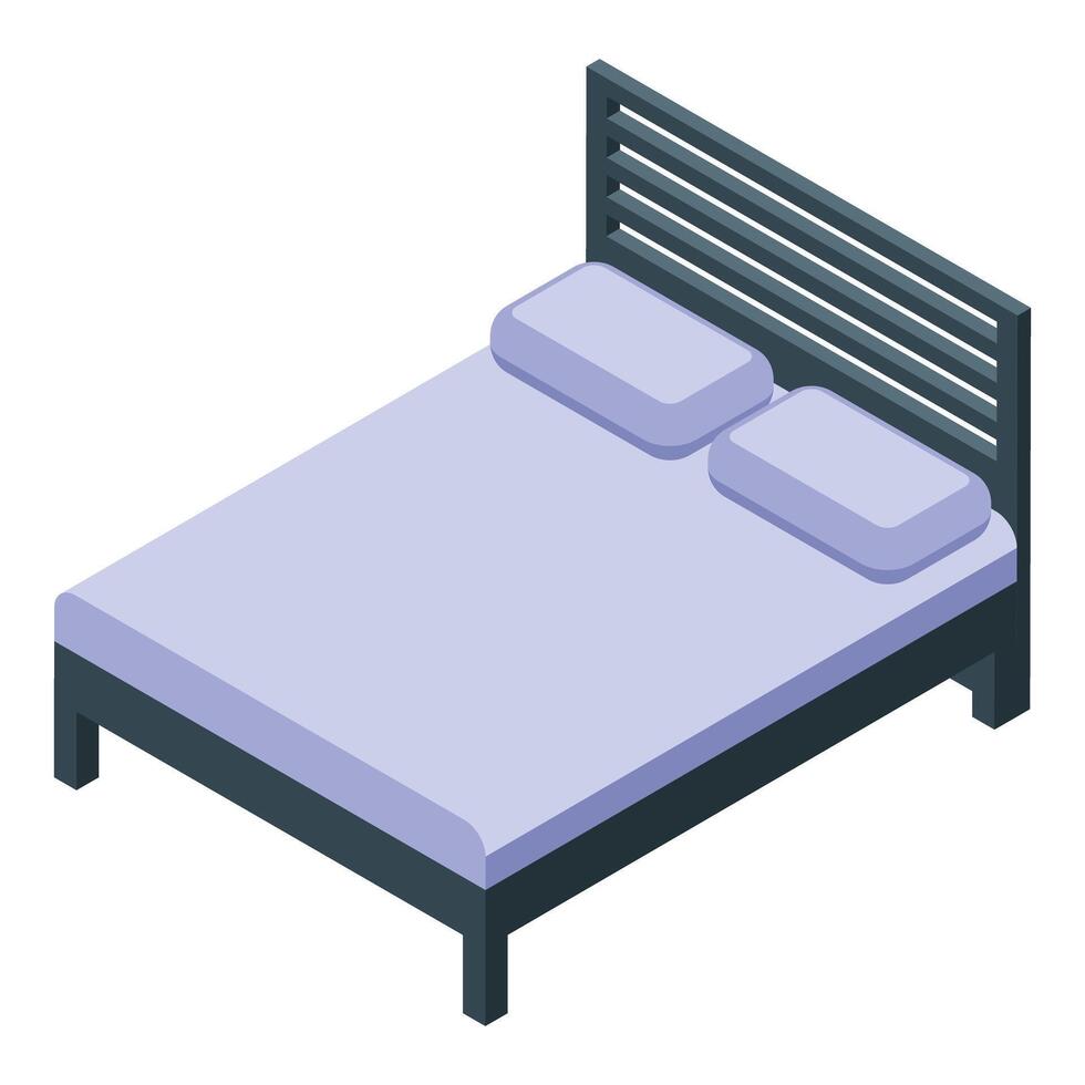 illustration of an isometric double bed with pillows and a modern headboard vector