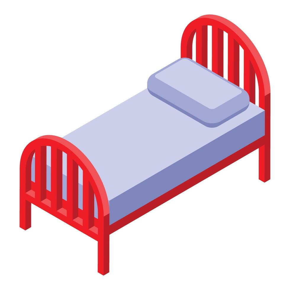 Isometric red bed with pillow and blanket vector