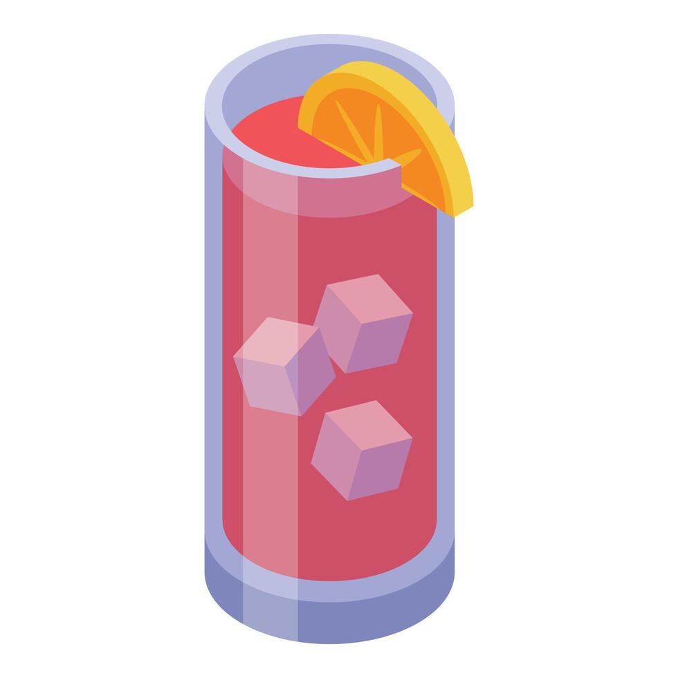 Isometric cocktail glass with lemon and ice vector