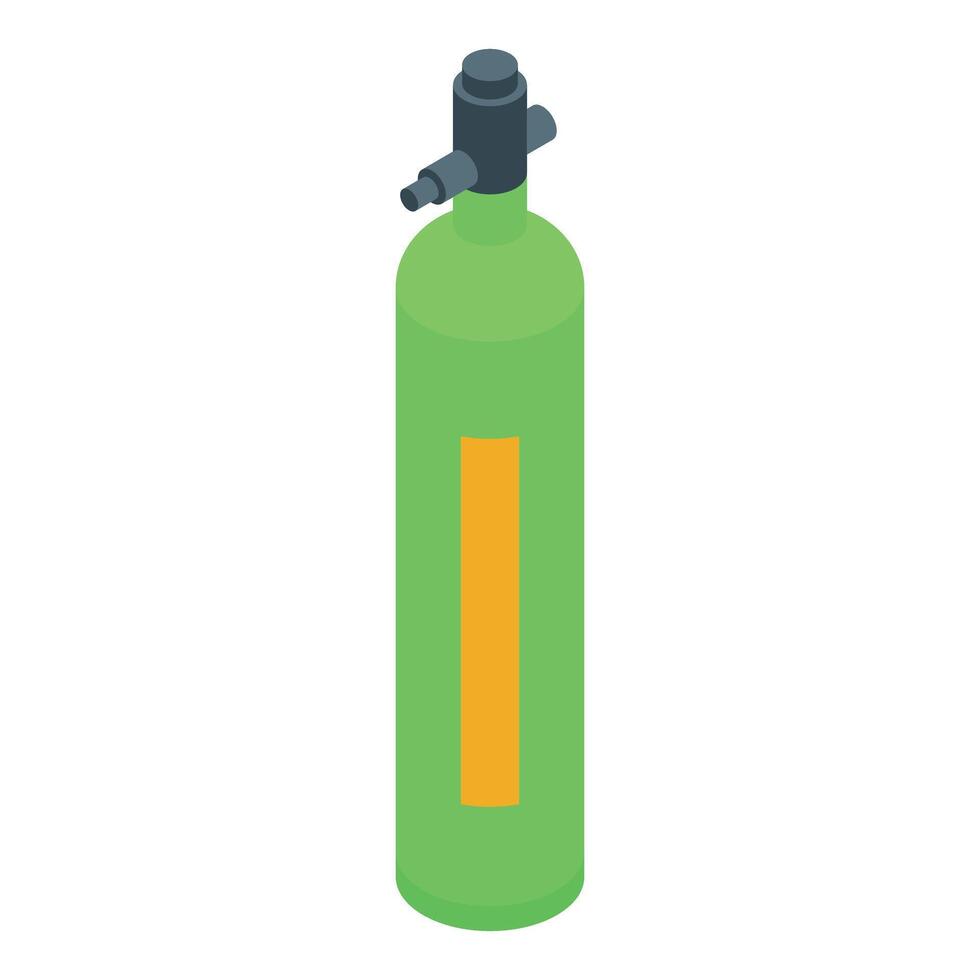 graphic of a green oxygen cylinder in an isometric view on a white background vector