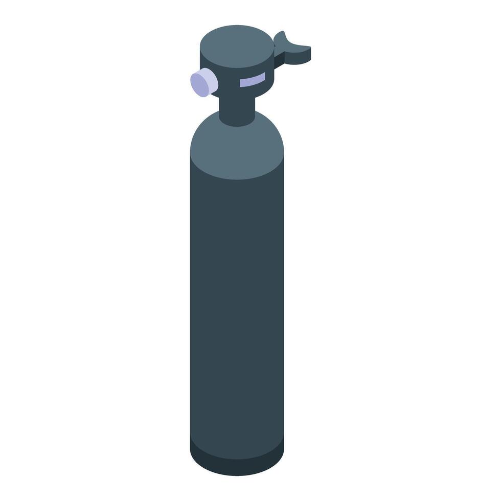 Digital illustration of a gray gas cylinder with valve in isometric view vector