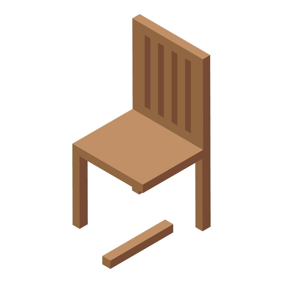 3d illustration of a brown wooden chair with a broken leg in isometric view vector