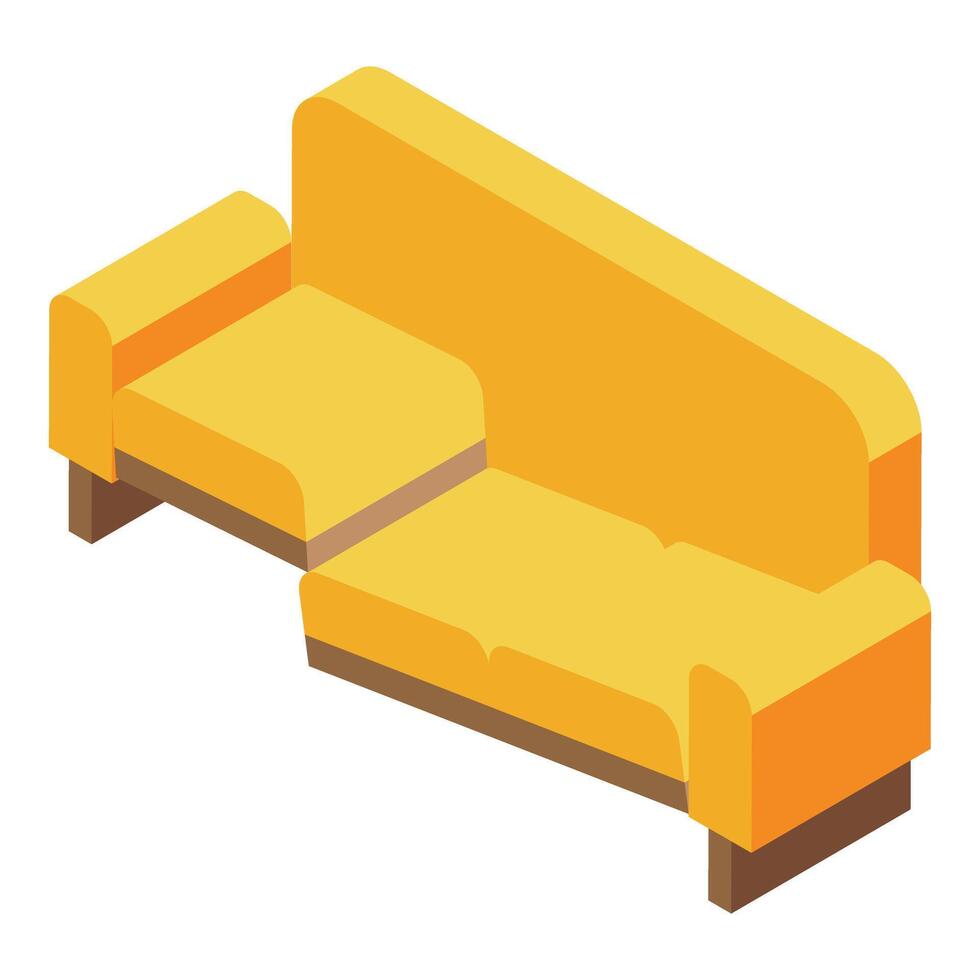 Vibrant isometric illustration of a modern yellow sofa with a minimalist design vector