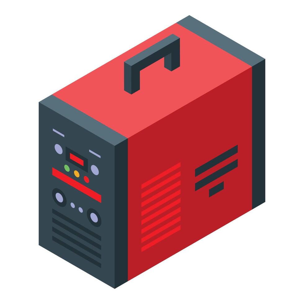 3d graphic of a red portable power generator, isometric perspective vector