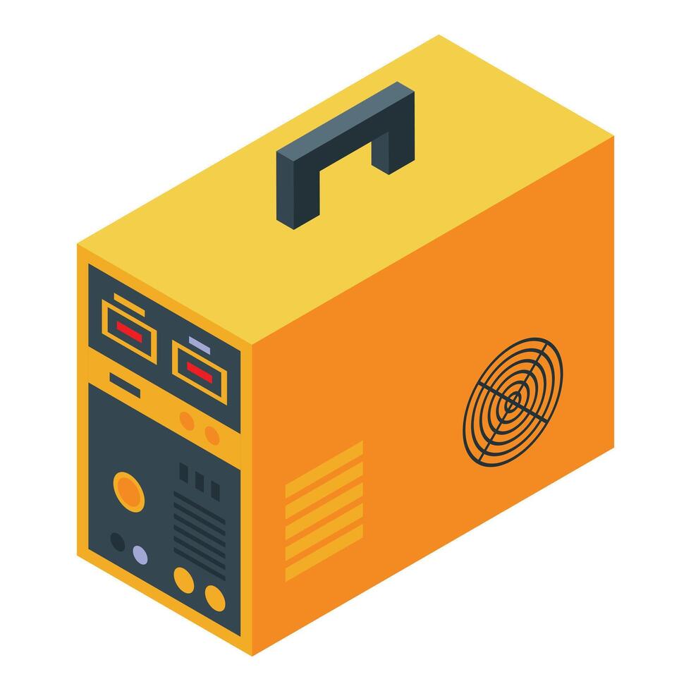 Vibrant isometric illustration of a portable yellow generator, suitable for emergency power concepts vector