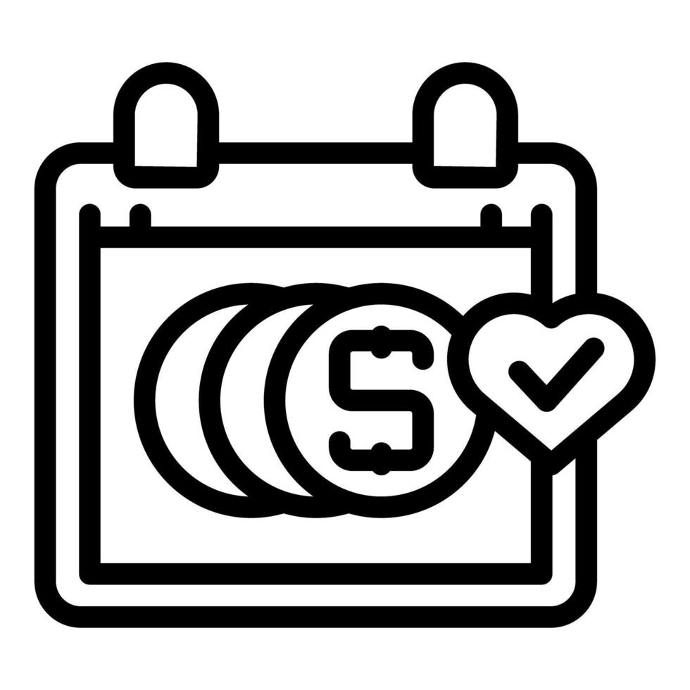 icon of a calendar with coins and heart, representing financial planning and affection for savings vector