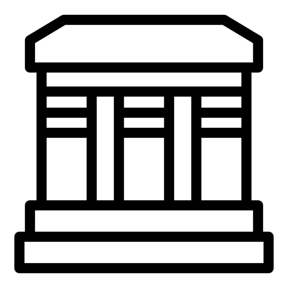 Black outline of a traditional bank building icon on white background vector