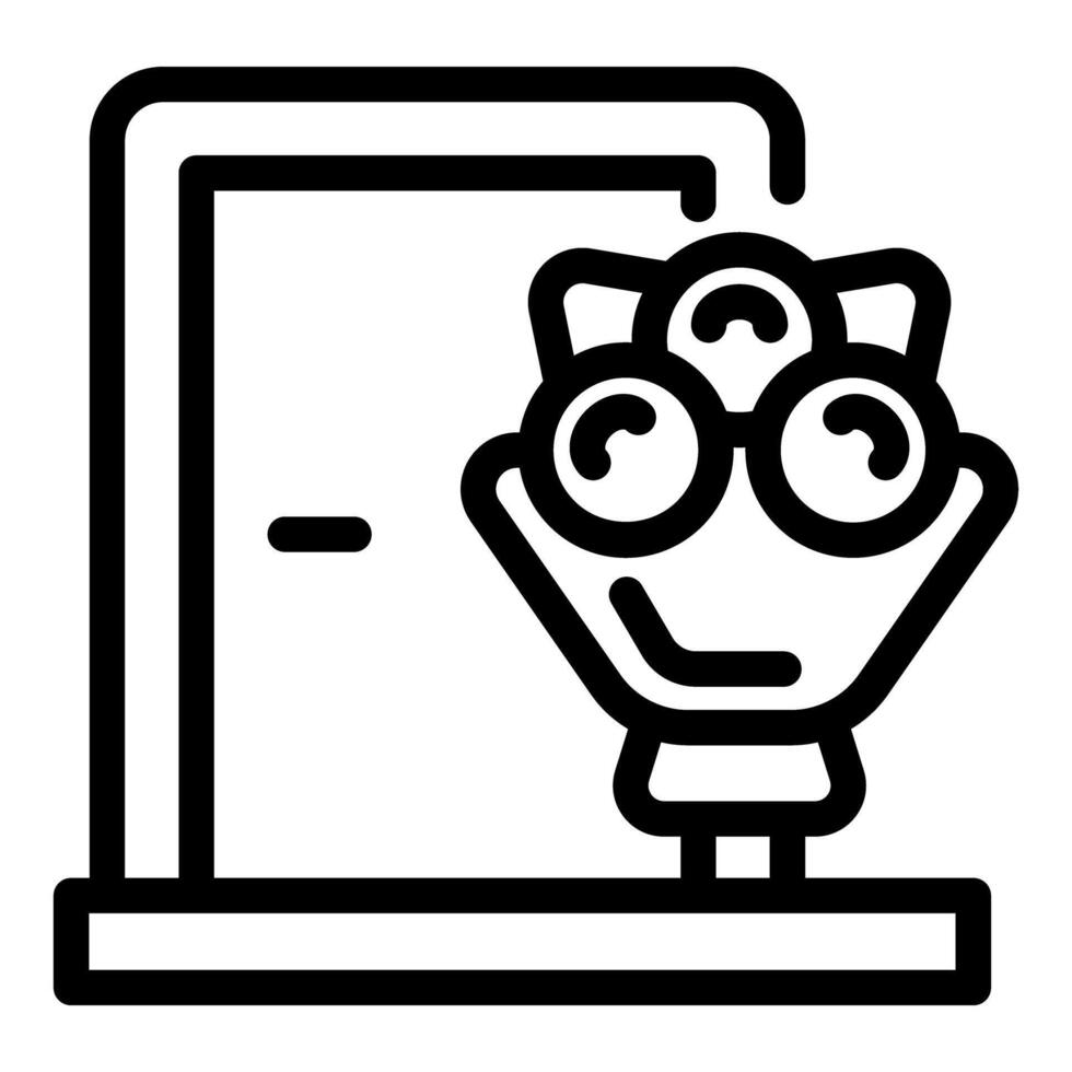 Bouquet of flowers at doorstep line icon vector