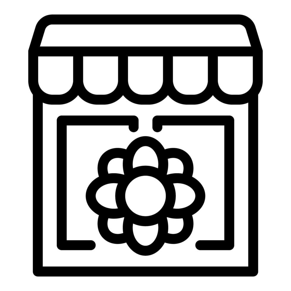 Black and white line art icon of a flower shop storefront with a floral design vector
