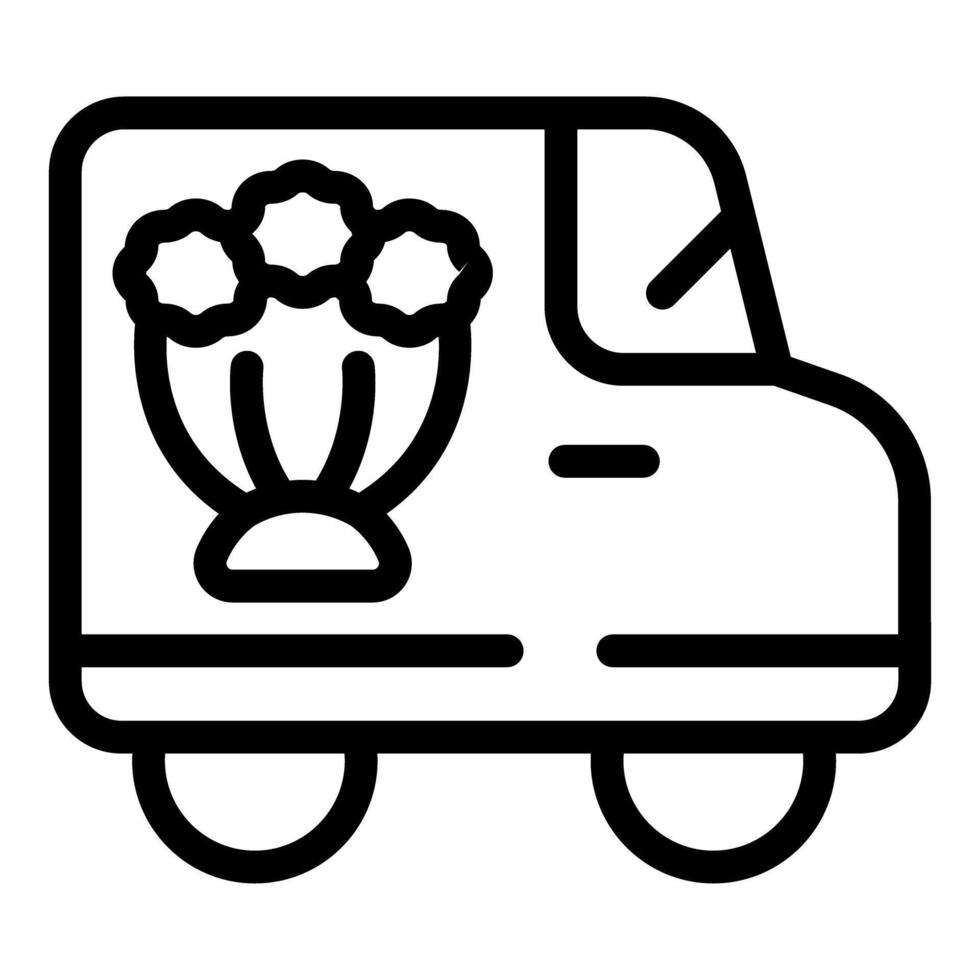 Delivery truck with flower bouquet icon vector