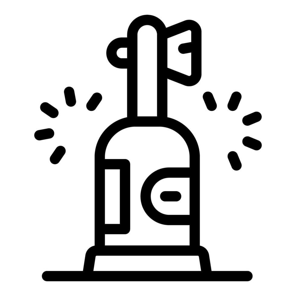 Black and white line art of a cartoonstyle air compressor with pressure gauge and hose vector