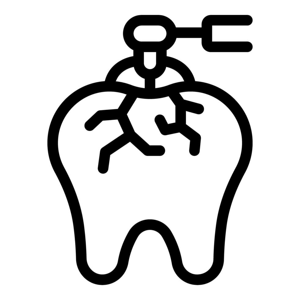Black and white icon of a tooth extraction, depicting a tooth with pliers vector