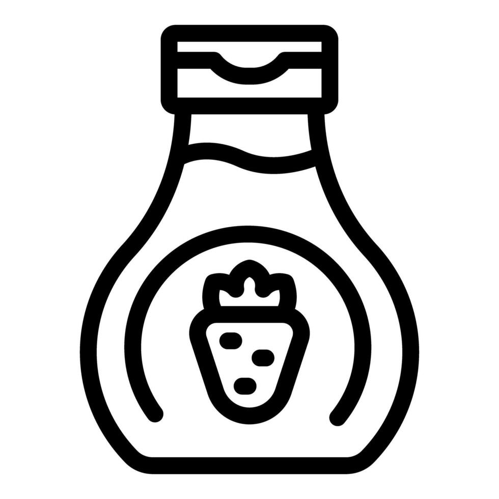 Simple black and white icon of a strawberry syrup bottle vector