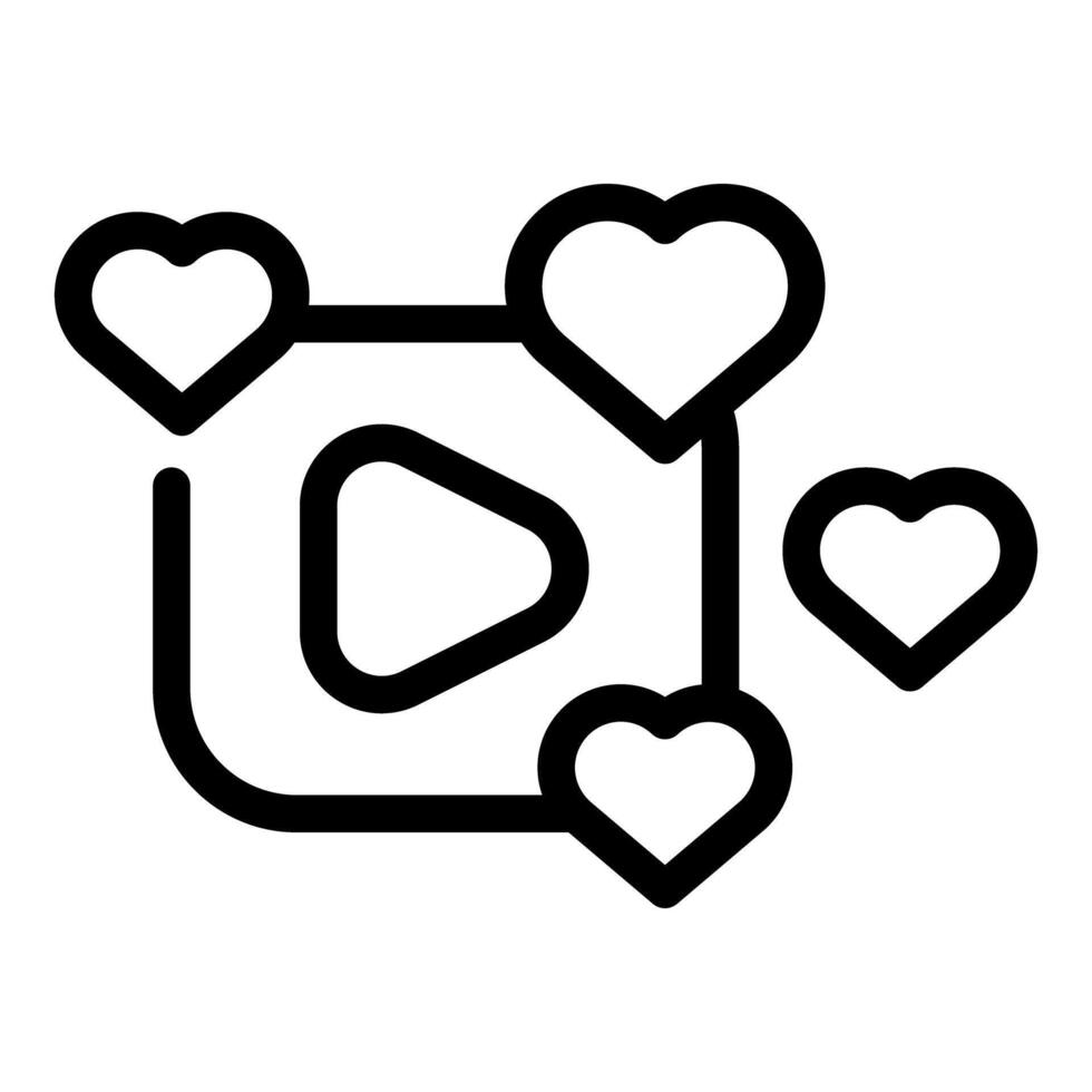 Black outline of a play button with hearts, symbolizing online affection vector