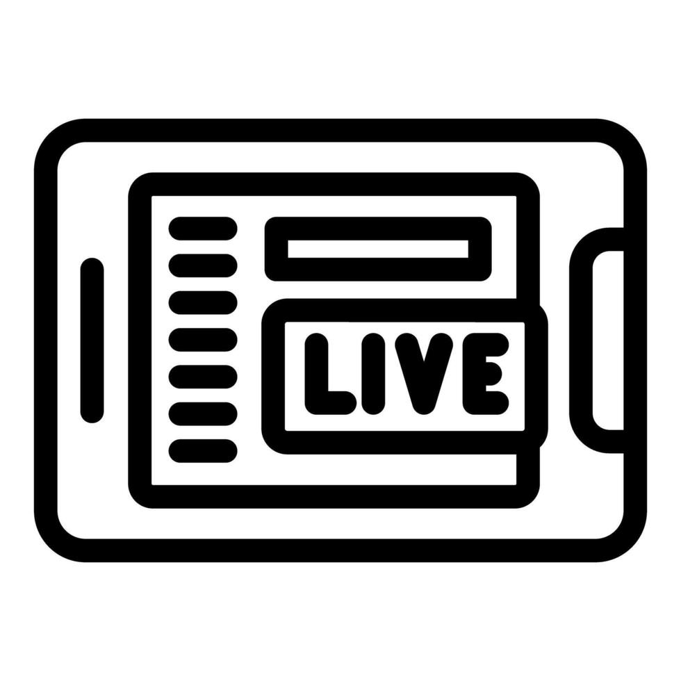 Simplified black outline icon of a mobile device with live news streaming vector
