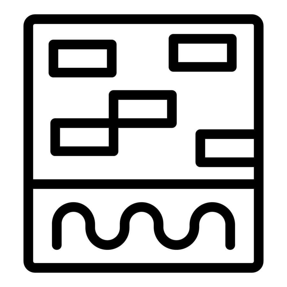 Black and white icon featuring a geometric pattern with blocks and waves vector