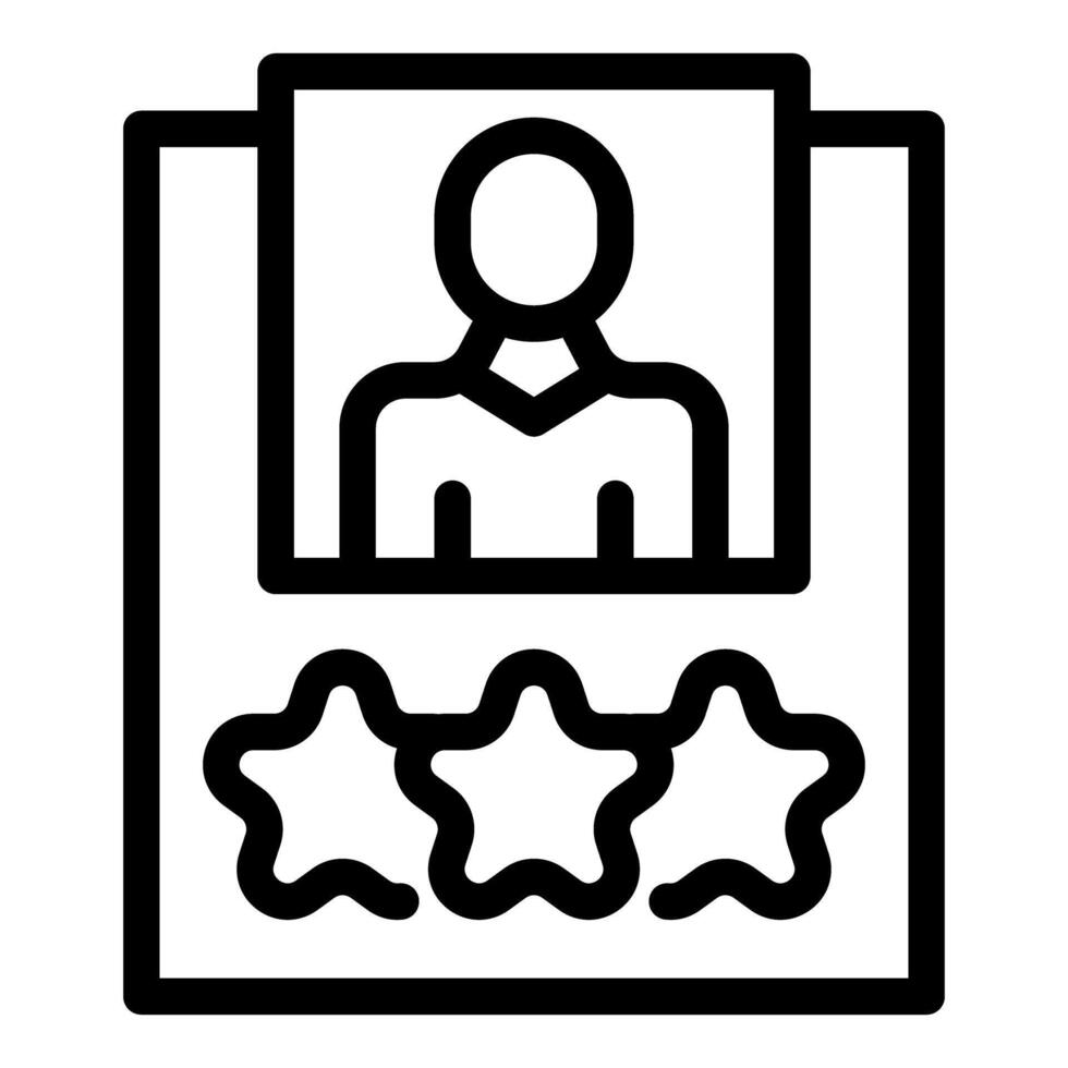 icon of a user profile with a threestar rating below, signifying an average customer feedback score vector