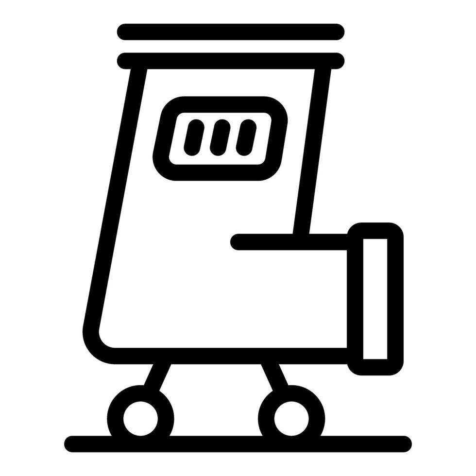 Simple black and white line drawing of a wheeled trash bin icon vector