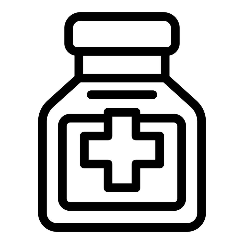 Simple lineart icon of a medical bottle with a cross symbol, suitable for healthrelated design vector