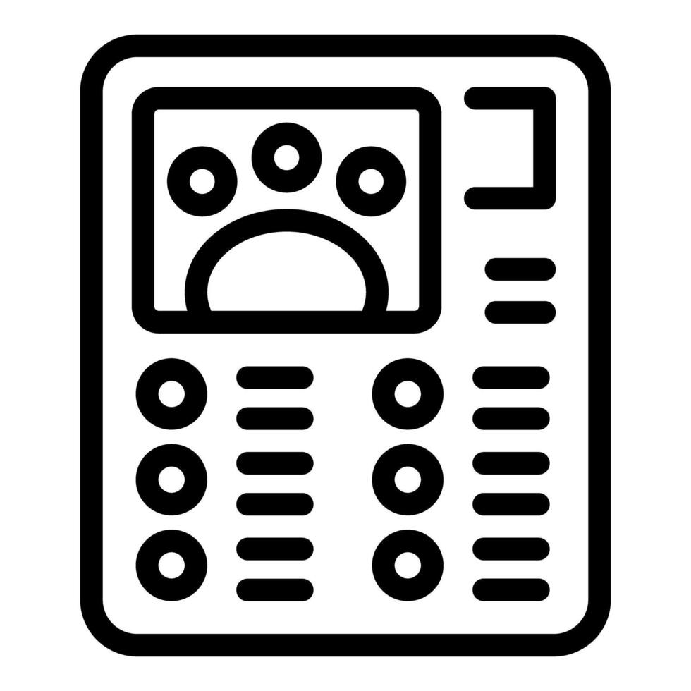 Black and white line art of a cartoonstyle digital voice recorder vector