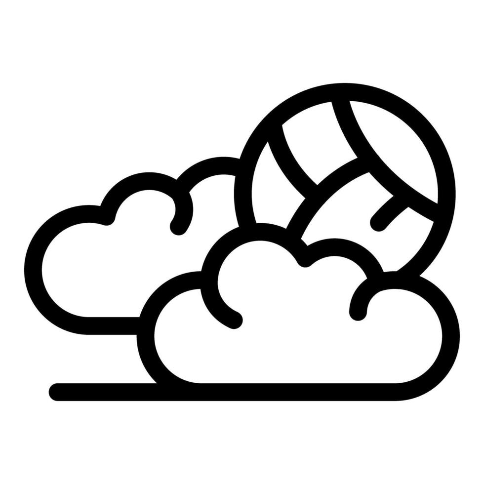 Stylized black and white icon of a volleyball above clouds vector