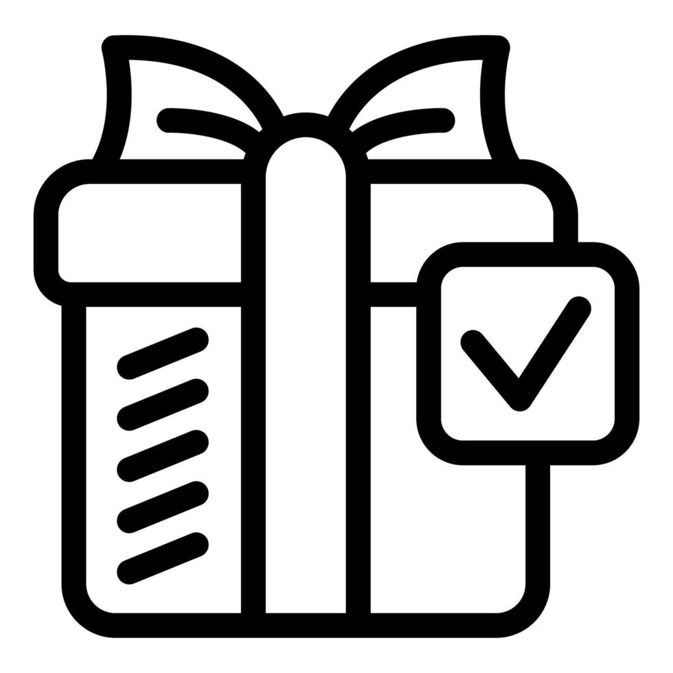 Black and white wrapped gift icon with checkmark vector